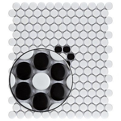Metro Penny Matte 11-1/2" x 9-3/4" White with Black Flower Porcelain Mosaic Tile - Sold Per Case of 10 - 7.97 Square Feet