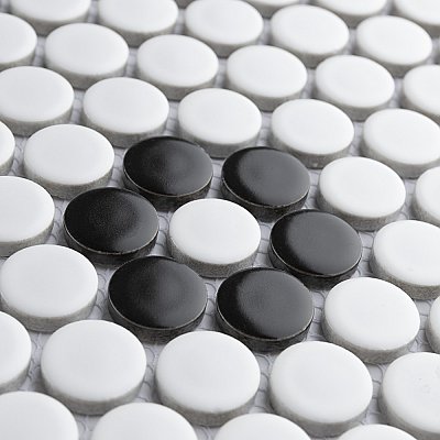 Metro Penny Matte 11-1/2" x 9-3/4" White with Black Flower Porcelain Mosaic Tile - Sold Per Case of 10 - 7.97 Square Feet