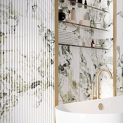 Touche Pleated Deco Jade 23-1/2" x 47-1/8" Porcelain Floor and Wall Tile - 2 Tiles Per Case - 15.44 Square Feet