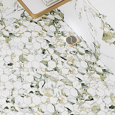 Touche 4" Hex Jade 11-3/4" x 13-5/8" Porcelain Mosaic Tile - 1 Tiles Per Case - 1.13 Square Feet