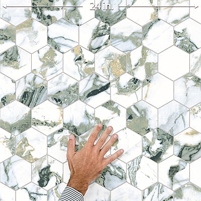 Touche 4" Hex Jade 11-3/4" x 13-5/8" Porcelain Mosaic Tile - 1 Tiles Per Case - 1.13 Square Feet