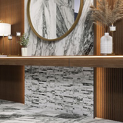Touche Brick Stacked Zebre 11-3/4" x 11-3/4" Porcelain Mosaic Tile - 1 Tiles Per Case - 0.98 Square Feet