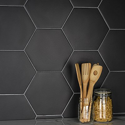 Apini Hex Matte Black 9-1/8" x 10-1/2" Porc Floor & Wall Tile - Sold Per Case of 14 - 7.14 Sq. Ft.