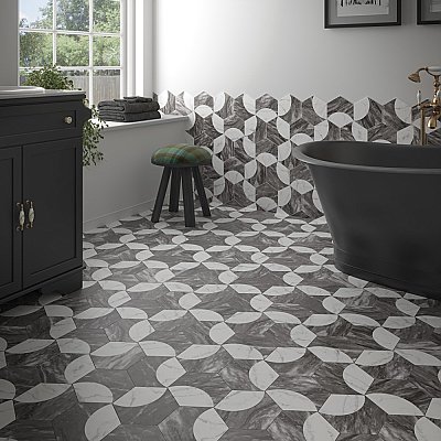 Classico Bardiglio Hex Moon Carrara 7" x 8" Porcelain Floor & Wall Tile - Per Case of 25 - 7.50 Sq. Ft.