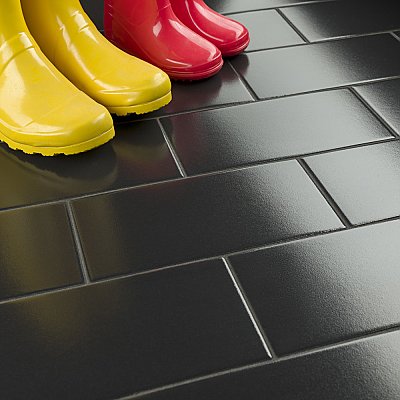 Piscina Brick Nero Brillo 4-3/4" x  9-5/8" Porcelain Floor & Wall Tile -34 Tiles Per Case - 11.22 Sq. Ft.