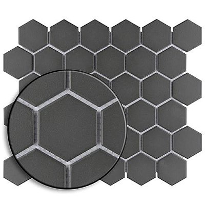 Gotham 2" Hex Unglazed Porcelain Tile - Black - Per Case of 10 Sheets - 9.96 Square Feet
