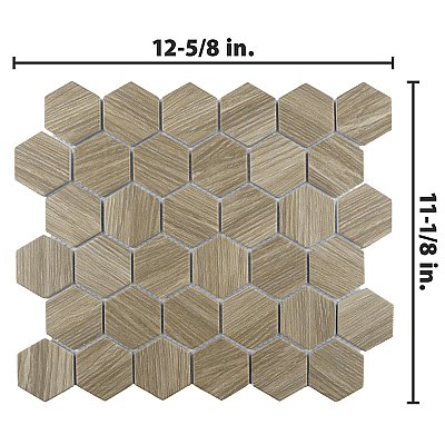 Llama 2" Hex Matte Noce 11-1/8 in. x 12-5/8 in. Porcelain Mosaic Tile - 10 Tiles Per Case - 10.0 Square Feet