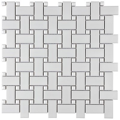 Metro Basketweave Matte White with Gloss White Dot 11.75" x 11.75" Porcelain Mosaic Tile - Sold Per Case of 10 - 9.79 Square Feet