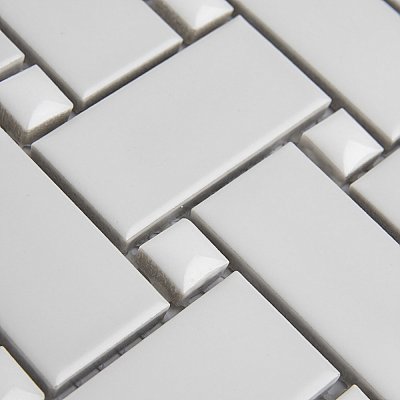 Metro Basketweave Matte White with Gloss White Dot 11.75" x 11.75" Porcelain Mosaic Tile - Sold Per Case of 10 - 9.79 Square Feet