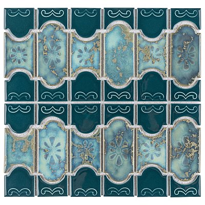 Montego Emerald 12" x 12-1/2" Porcelain Mosaic Tile -10 Tiles Per Case -10.6 Sq. Ft.