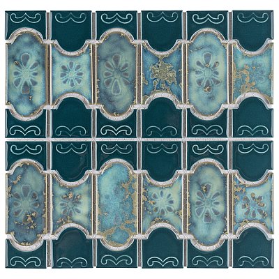 Montego Emerald 12" x 12-1/2" Porcelain Mosaic Tile -10 Tiles Per Case -10.6 Sq. Ft.