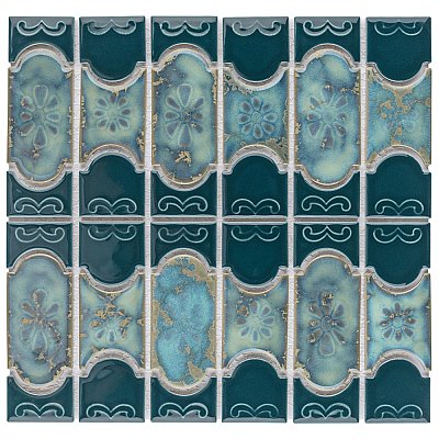 Montego Emerald 12" x 12-1/2" Porcelain Mosaic Tile -10 Tiles Per Case -10.6 Sq. Ft.