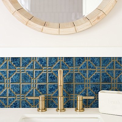 Moonbeam Pacific Blue 11-7/8" x 11-7/8" Porcelain Mosaic Tile -10 Tiles Per Case -10.1 Sq. Ft.