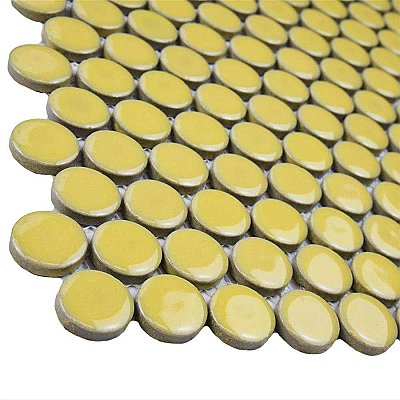 Hudson Penny Round Vintage Yellow 11-7/8" x 12-5/8" Porcelain Mosaic Tile -10 Sheets Per Case -10.5 Sq. Ft.
