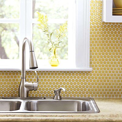Hudson Penny Round Vintage Yellow 11-7/8" x 12-5/8" Porcelain Mosaic Tile -10 Sheets Per Case -10.5 Sq. Ft.