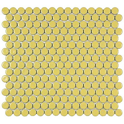 Hudson Penny Round Vintage Yellow 11-7/8" x 12-5/8" Porcelain Mosaic Tile -10 Sheets Per Case -10.5 Sq. Ft.