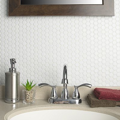 Hudson Penny Round Matte White 11-7/8" x 12-5/8" Porcelain Mosaic Tile -10 Sheets Per Case -10.5 Sq. Ft.