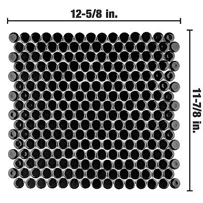 Hudson Penny Round Glossy Black 11-7/8" x 12-5/8" Porcelain Mosaic Tile -10 Sheets Per Case -10.5 Sq. Ft.