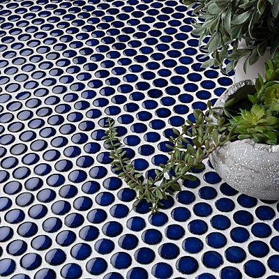 Hudson Penny Round Blue Eye 11-7/8" x 12-5/8" Porcelain Mosaic Tile -10 Sheets Per Case -10.5 Sq. Ft.