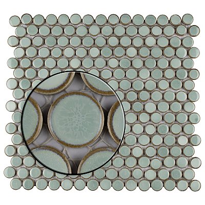 Hudson Penny Round Mint Green 11-7/8" x 12-5/8" Porcelain Mosaic Tile -10 Sheets Per Case -10.5 Sq. Ft.