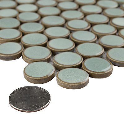 Hudson Penny Round Mint Green 11-7/8" x 12-5/8" Porcelain Mosaic Tile -10 Sheets Per Case -10.5 Sq. Ft.
