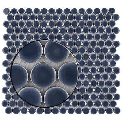 Hudson Penny Round Denim Blue 11-7/8" x 12-5/8" Porcelain Mosaic Tile -10 Sheets Per Case -10.5 Sq. Ft.