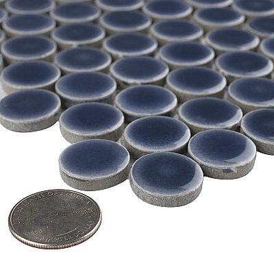 Hudson Penny Round Denim Blue 11-7/8" x 12-5/8" Porcelain Mosaic Tile -10 Sheets Per Case -10.5 Sq. Ft.