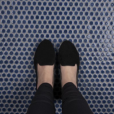 Hudson Penny Round Denim Blue 11-7/8" x 12-5/8" Porcelain Mosaic Tile -10 Sheets Per Case -10.5 Sq. Ft.