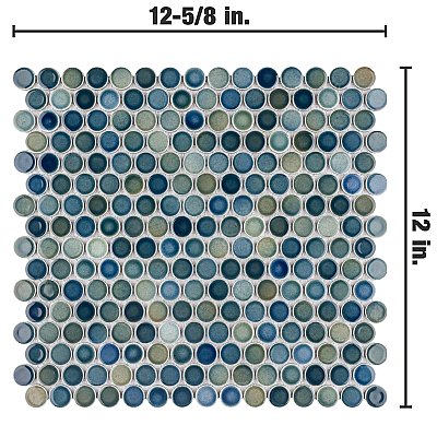 Hudson Penny Round Lagoon 11-7/8" x 12-5/8" Porcelain Mosaic Tile -10 Sheets Per Case -10.5 Sq. Ft.