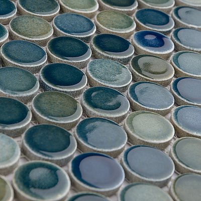 Hudson Penny Round Lagoon 11-7/8" x 12-5/8" Porcelain Mosaic Tile -10 Sheets Per Case -10.5 Sq. Ft.