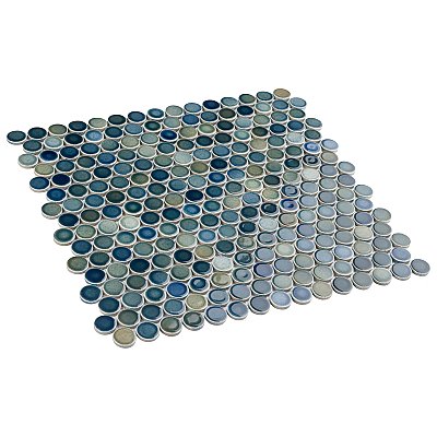 Hudson Penny Round Lagoon 11-7/8" x 12-5/8" Porcelain Mosaic Tile -10 Sheets Per Case -10.5 Sq. Ft.