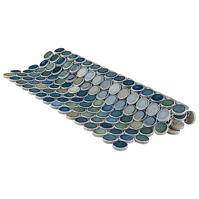 Hudson Penny Round Lagoon 11-7/8" x 12-5/8" Porcelain Mosaic Tile -10 Sheets Per Case -10.5 Sq. Ft.