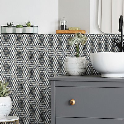 Hudson Penny Round Stormy Night 11-7/8" x 12-5/8" Porcelain Mosaic Tile - 10 Tiles Per Case - 10.50 Sq. Ft.