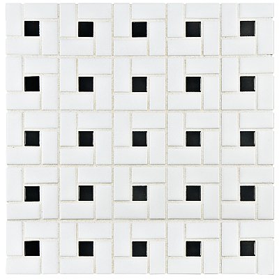 Spiral Black and White 12-5/8" x 12-5/8" Porcelain Mosaic Tile -10 Tiles Per Case -11.3 Sq. Ft.