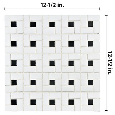 Spiral Black and White 12-5/8" x 12-5/8" Porcelain Mosaic Tile -10 Tiles Per Case -11.3 Sq. Ft.