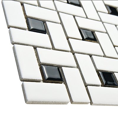 Spiral Black and White 12-5/8" x 12-5/8" Porcelain Mosaic Tile -10 Tiles Per Case -11.3 Sq. Ft.