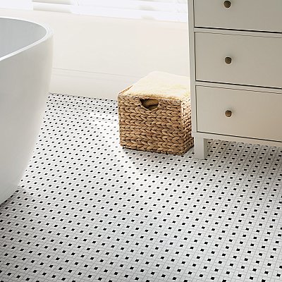 Spiral Black and White 12-5/8" x 12-5/8" Porcelain Mosaic Tile -10 Tiles Per Case -11.3 Sq. Ft.
