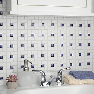 Spiral Blue and White 12-5/8" x 12-5/8" Porcelain Mosaic Tile -10 Tiles Per Case -11.3 Sq. Ft.