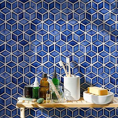 Hudson Rhombus Sapphire 10-1/4" x 11-3/4" Porcelain Mosaic Tile -10 Sheets Per Case -8.56 Sq. Ft.