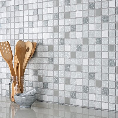 Crystalline Square Grey 12" x 12" Porcelain Mosaic Tile -10 Sheets Per Case -10.2 Sq. Ft.
