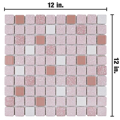 Crystalline Square Pink 12" x 12" Porcelain Mosaic Tile -10 Sheets Per Case -10.2 Sq. Ft.