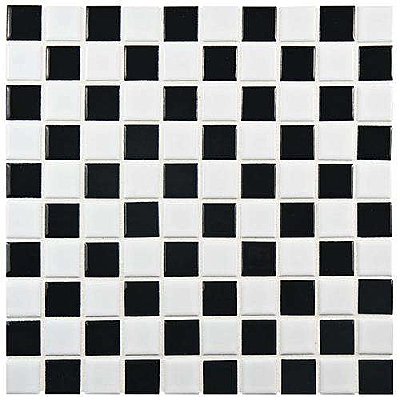 Black & White Checkerboard Square Glossy 12" x 12" Porcelain Mosaic Tile - Sold Per Case of 10  - 10.20 Square Feet