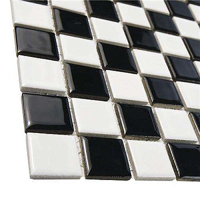 Black & White Checkerboard Square Glossy 12" x 12" Porcelain Mosaic Tile - Sold Per Case of 10  - 10.20 Square Feet