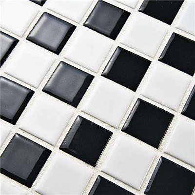Black & White Checkerboard Square Glossy 12" x 12" Porcelain Mosaic Tile - Sold Per Case of 10  - 10.20 Square Feet