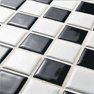 Black & White Checkerboard Square Glossy 12" x 12" Porcelain Mosaic Tile - Sold Per Case of 10  - 10.20 Square Feet