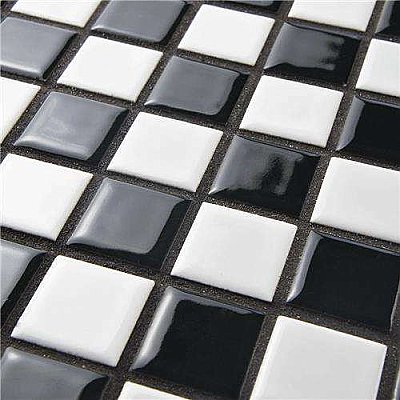 Black & White Checkerboard Square Glossy 12" x 12" Porcelain Mosaic Tile - Sold Per Case of 10  - 10.20 Square Feet