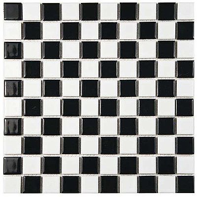 Black & White Checkerboard Square Glossy 12" x 12" Porcelain Mosaic Tile - Sold Per Case of 10  - 10.20 Square Feet