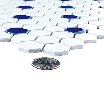 Metro Ion 1" Hex Sapphire Dot With Glossy White 10-1/4" x 11-7/8" Porcelain Mosaic Floor & Wall Tile
