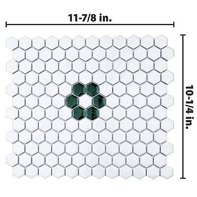 Metro Ion 1" Hex Emerald Single Flower With Gloss White 10-1/4" x 11-7/8" Floor & Wall Tile - 10 Tiles Per Case - 8.6 Sq. Ft.