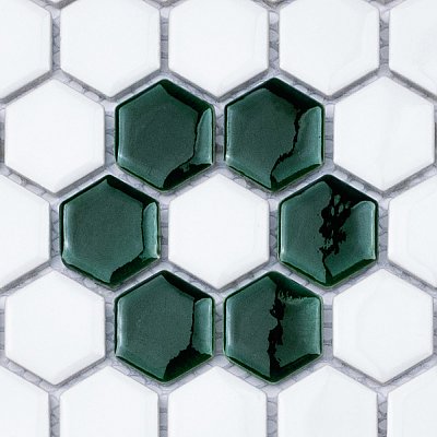 Metro Ion 1" Hex Emerald Single Flower With Gloss White 10-1/4" x 11-7/8" Floor & Wall Tile - 10 Tiles Per Case - 8.6 Sq. Ft.